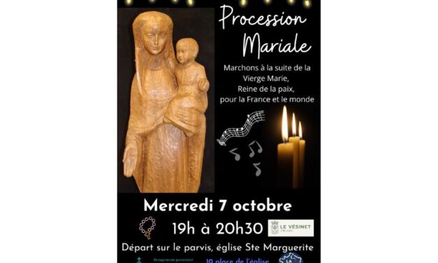 Procession Mariale au Vésinet mercredi 7 octobre 19h-20h30